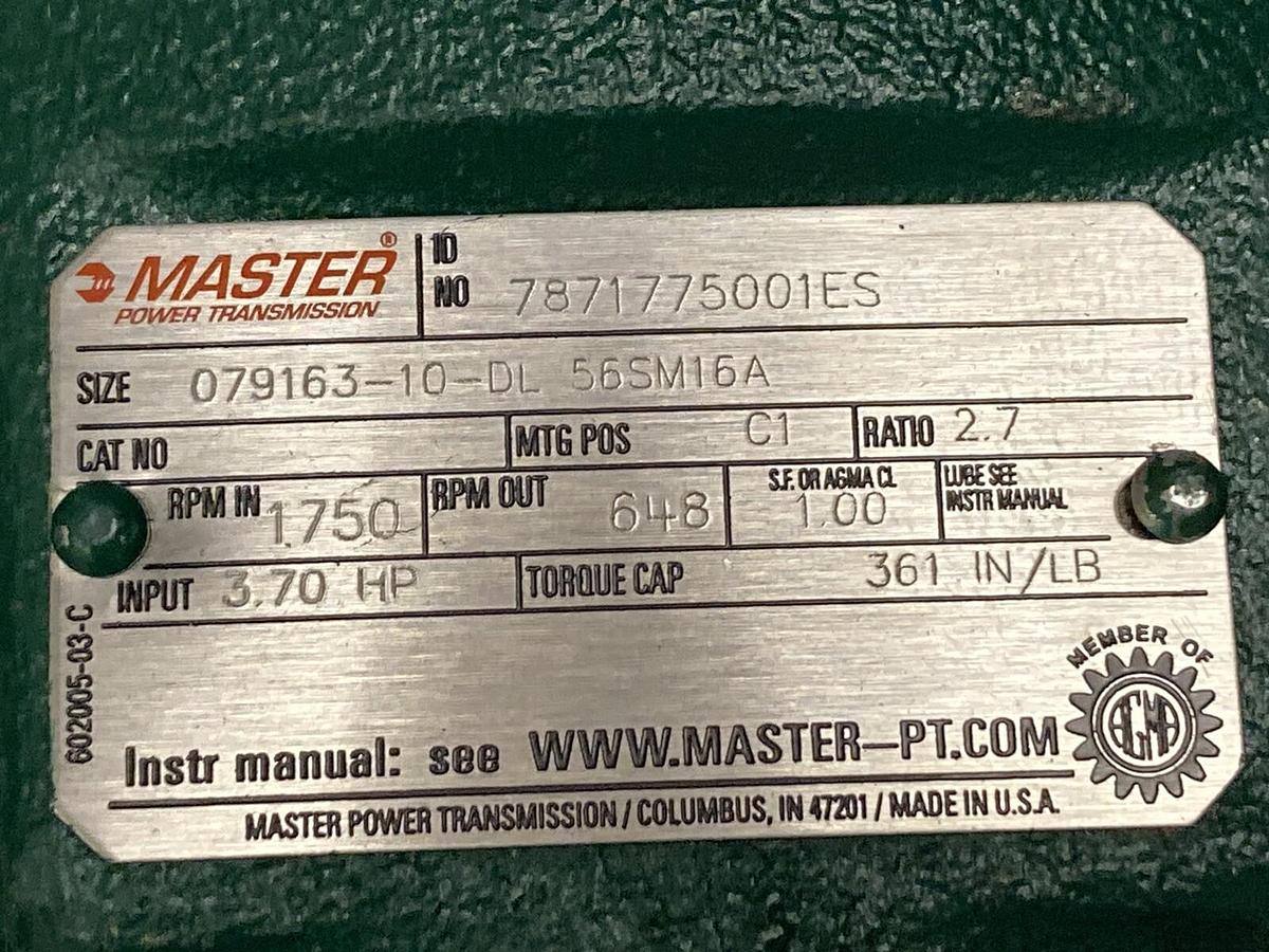 Master Power Transmission,7871775001ES,3.70 HP Gear Reducer 1750 RPM  2.7 Ratio