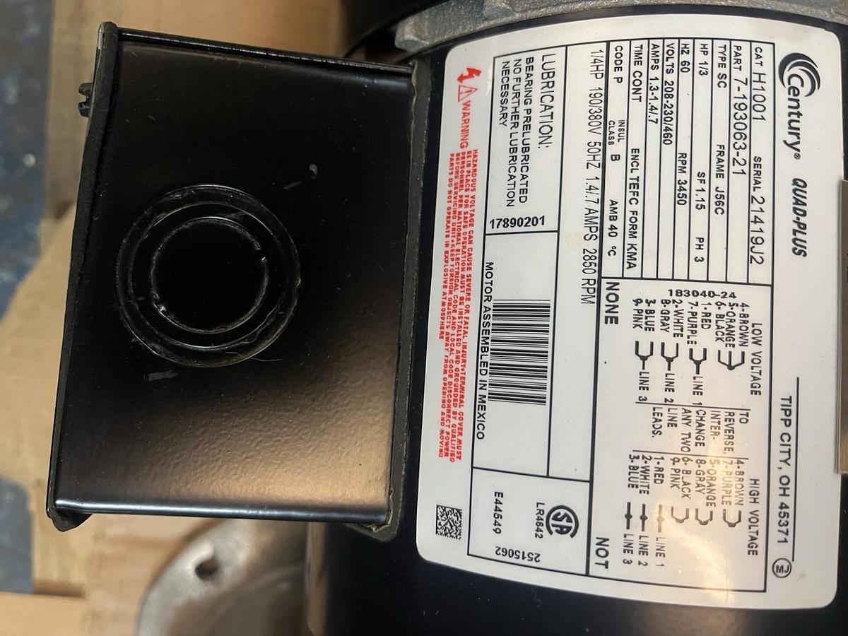 Used CENTURY,H1001,QUAD PLUS CENTRIFUGAL BLOWER 1/3HP 3450RPM 3PH 208-230/460V