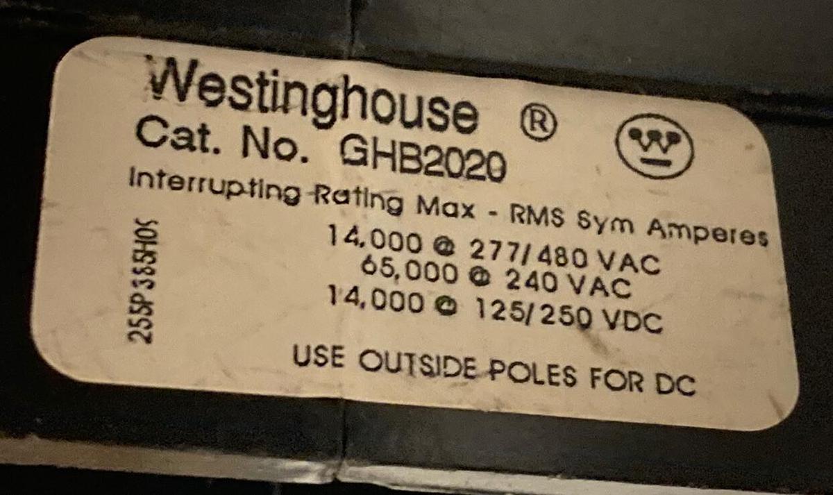 Used Cutler-Hammer,GHB2020,Industrial Circuit Breaker