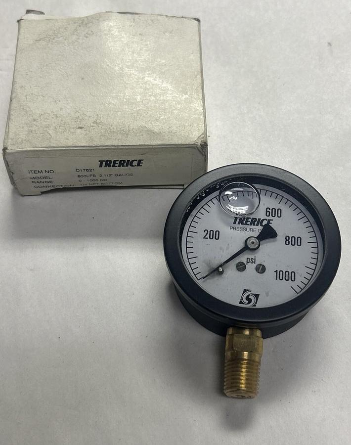 TRERICE,D17621,PRESSURE GAUGE 0-1000 PSI NOS