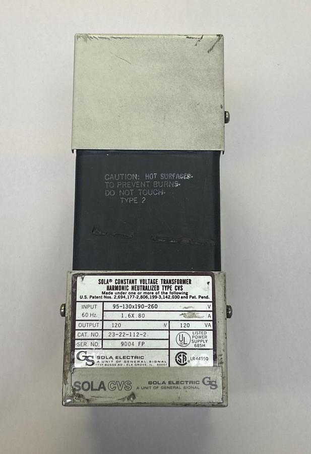 Used SOLA,23-22-112-2,CONSTANT VOLTAGE TRANSFORMER