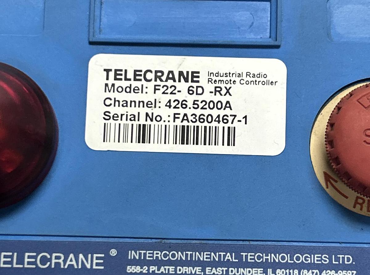 Used TELECRANE,F22-6D-RX,INDUSTRIAL RADIO REMOTE CONTROLLER