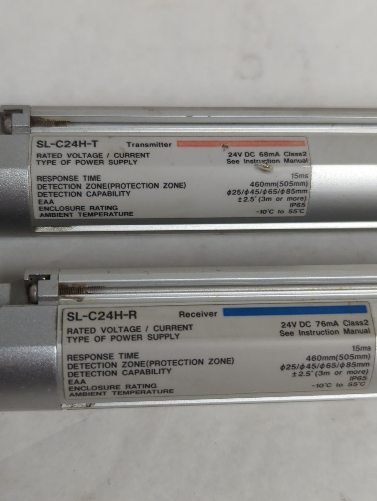 Used KEYENCE,SL-C24H-T/SL-C24H-R,LIGHT CURTAIN TRANSMITTER/RECEIVER SET PRE-OWNED