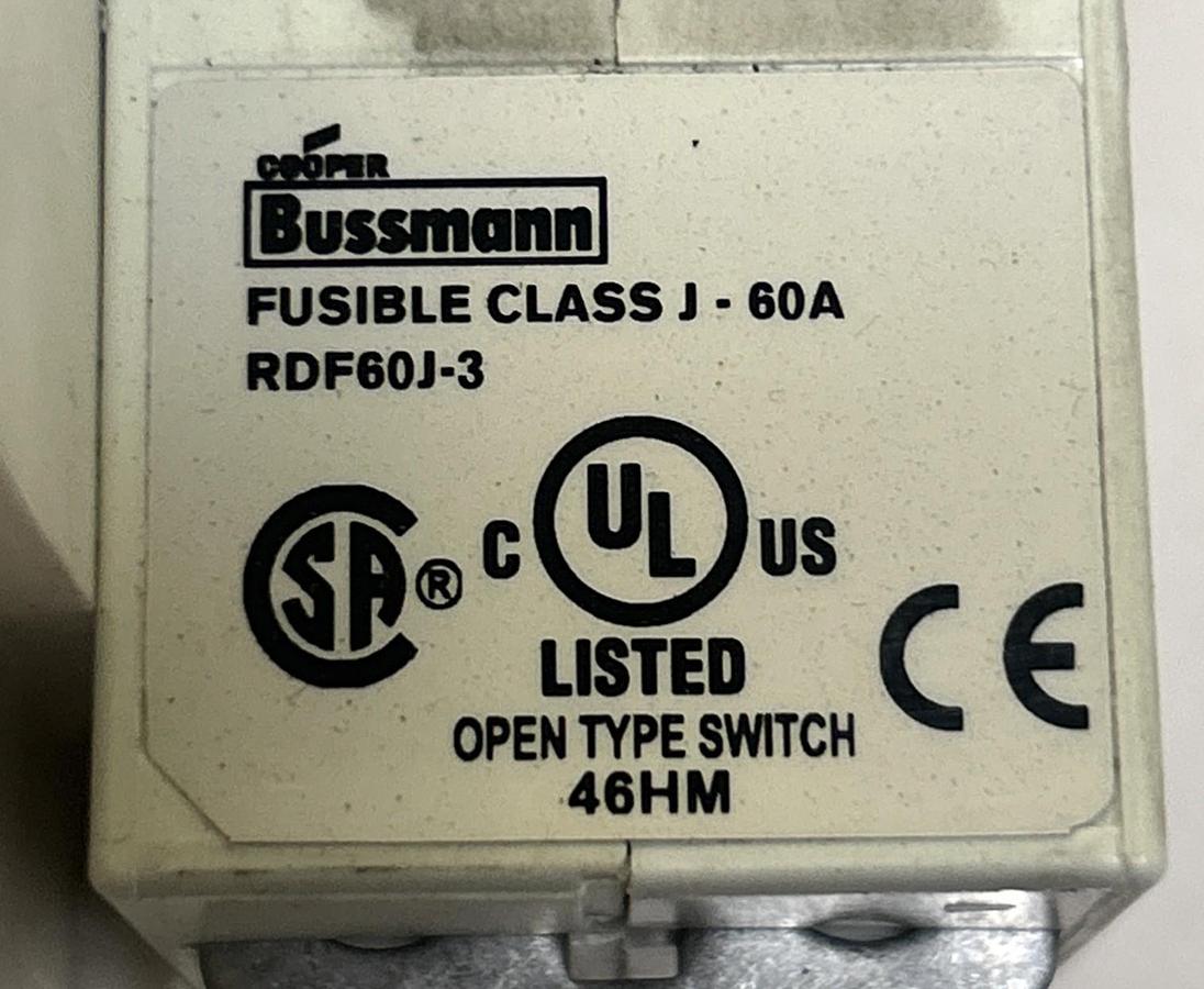 Used BUSSMANN,RDF60J-3,FUSIBLE DISCONNECT SWITCH 60A 600V