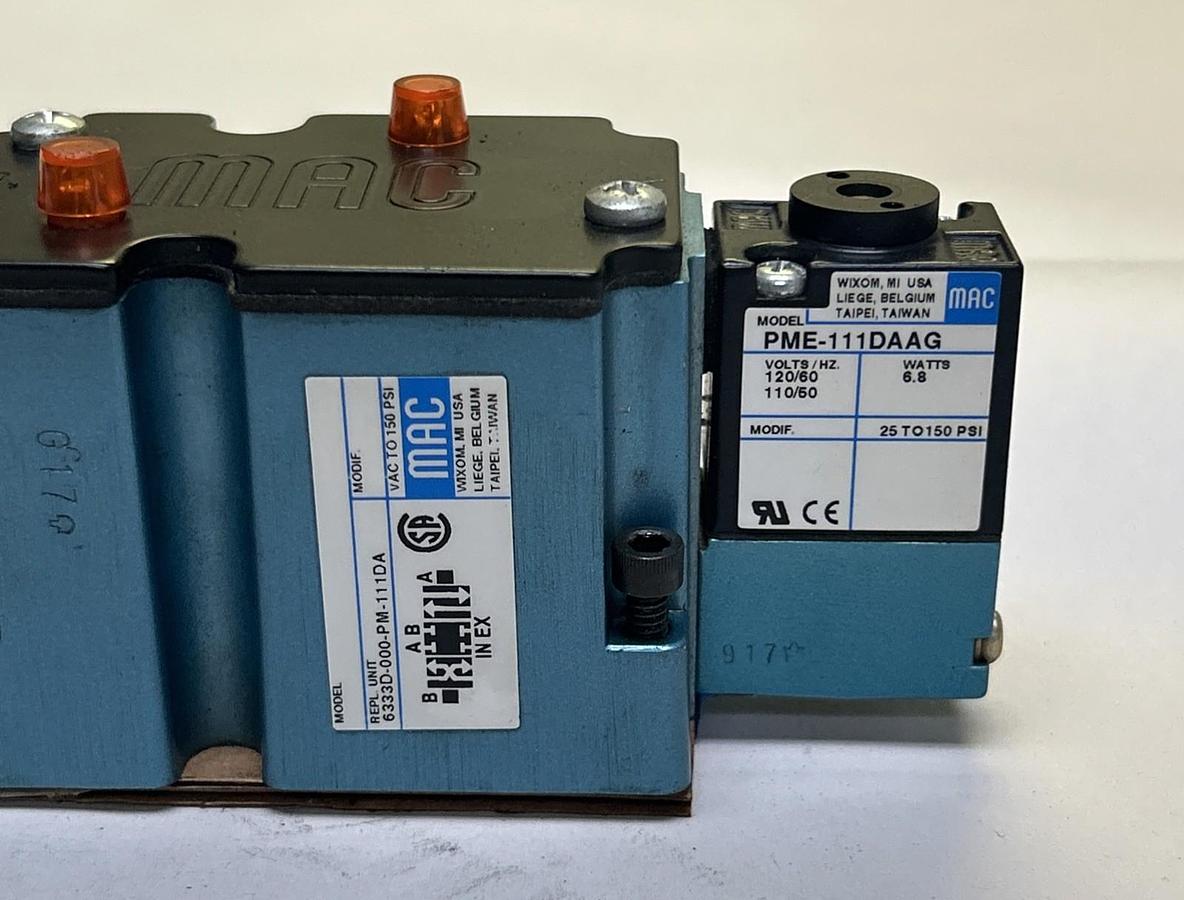 Used MAC VALVES,6333D-000-PM-111DA,PNEUMATIC SOLENOID VALVE
