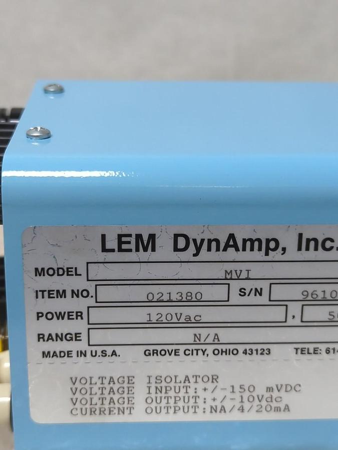LEM DYNAMP,021380,MODEL MVI VOLTAGE ISOLATOR 120VAC 50/60HZ MISSING BOX