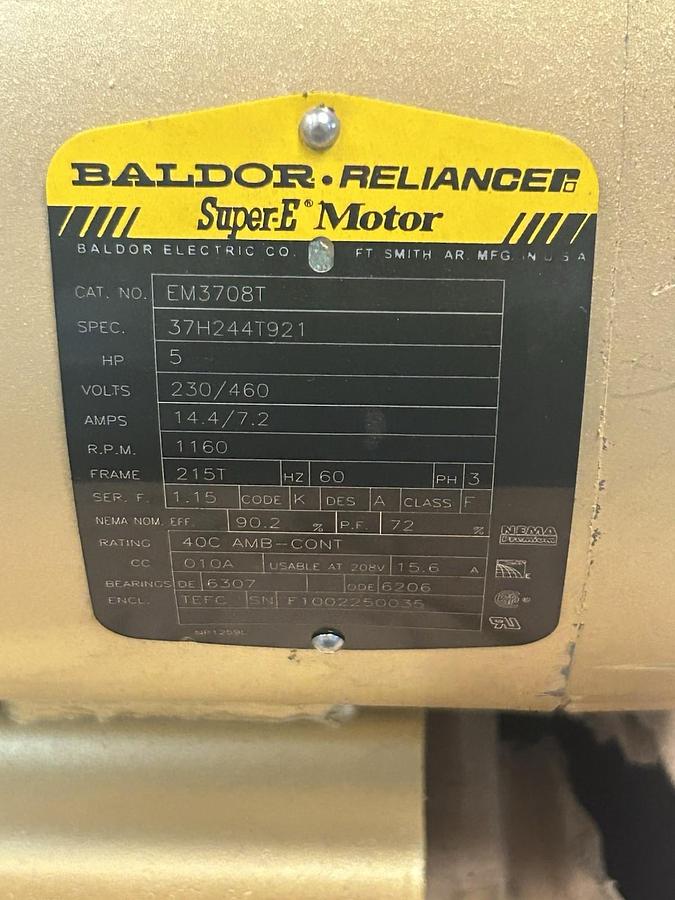 Used BALDOR,EM3708T,SUPER-E MOTOR 5HP 230/460V 1160RPM 3PH 215T FRAME