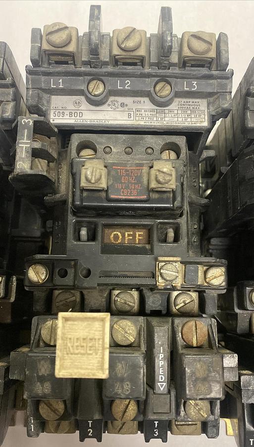 Used Allen-Bradley,509-B0D,Series B Size 1 Starter 27AMP 600V 120V Coil Lot Of 3