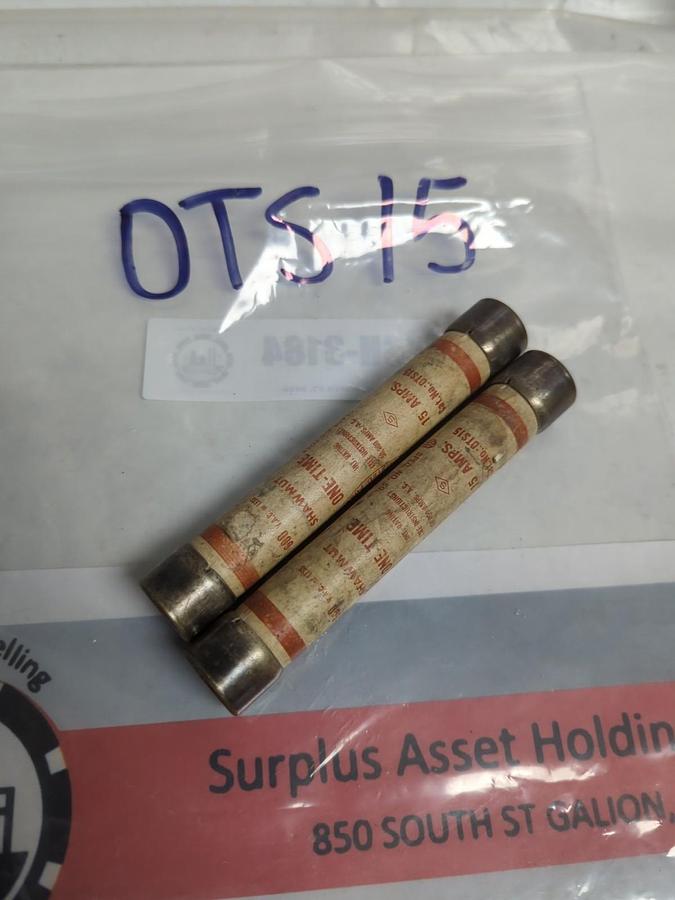 Used GOULD SHAWMUT,OTS 15,ONE-TIME 15 AMP FUSE LOT OF 2 PRE-OWNED