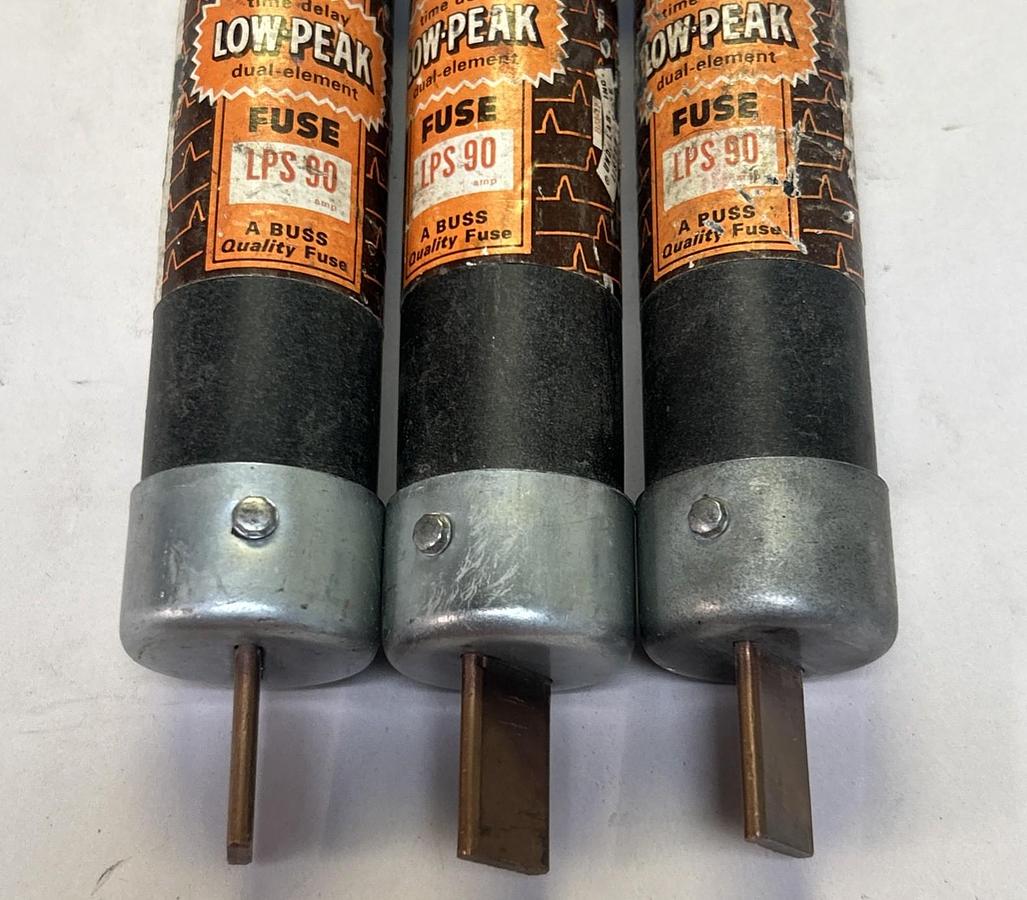 Used BUSSMANN,LPS90,LOW-PEAK FUSE 90A 600V LOT OF 3