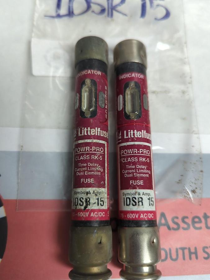 Used LITTELFUSE,IDSR-15,INDICATOR 15 AMP FUSE LOT OF 2 PRE-OWNED