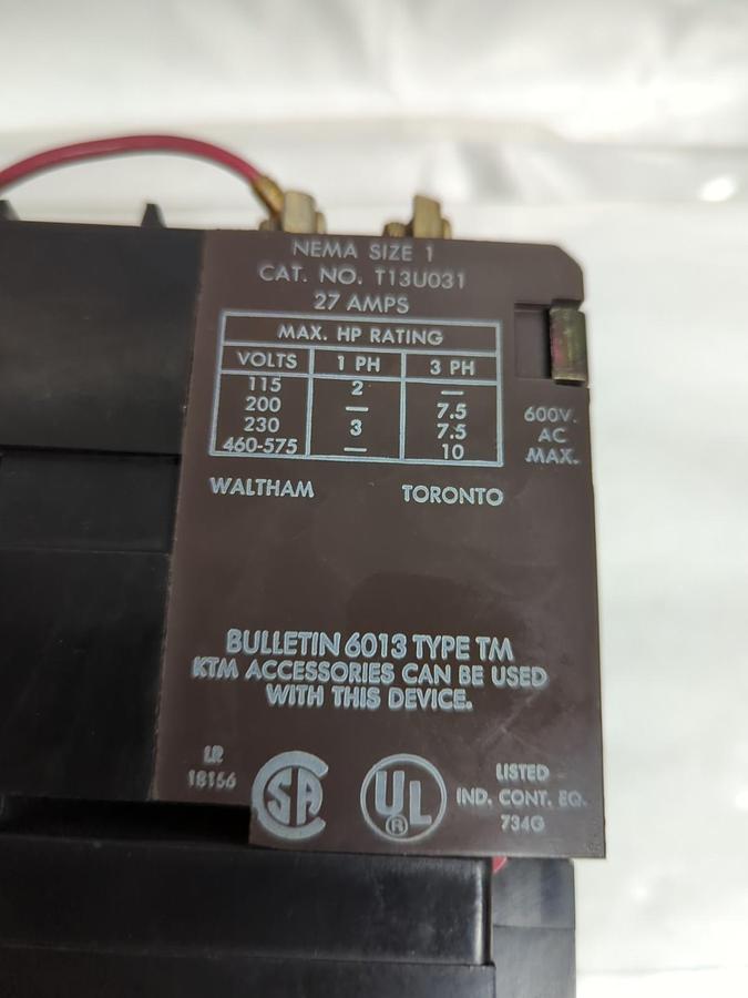 Used SYLVANIA,T13U031,CONTACTOR TYPE TM SIZE 1 27 AMP PRE-OWNED