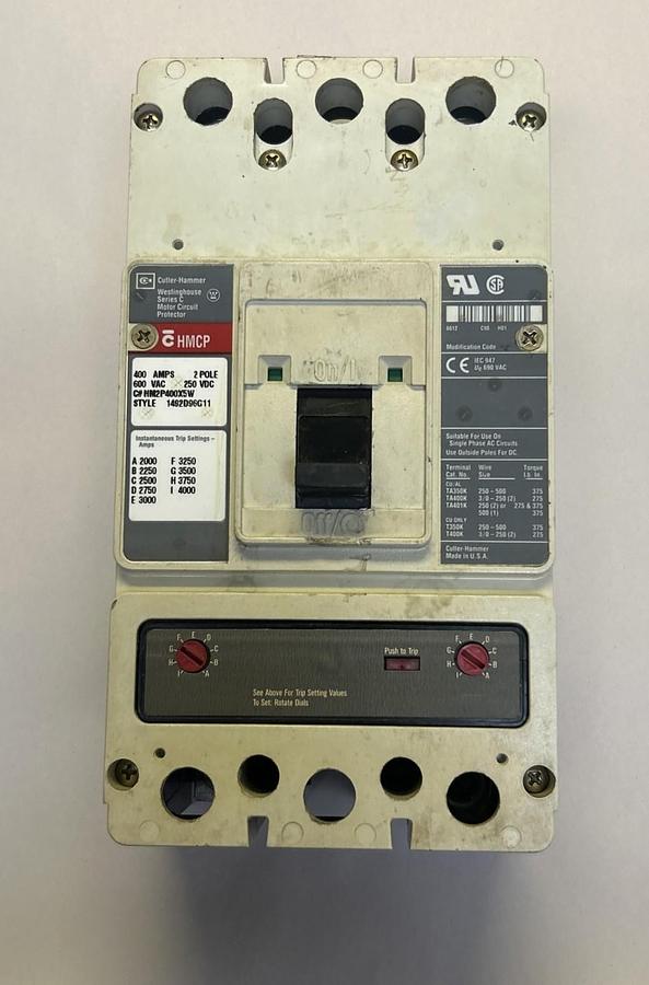 Used CUTLER-HAMMER,HM2P400X5W,CIRCUIT BREAKER 400A 600V 2P