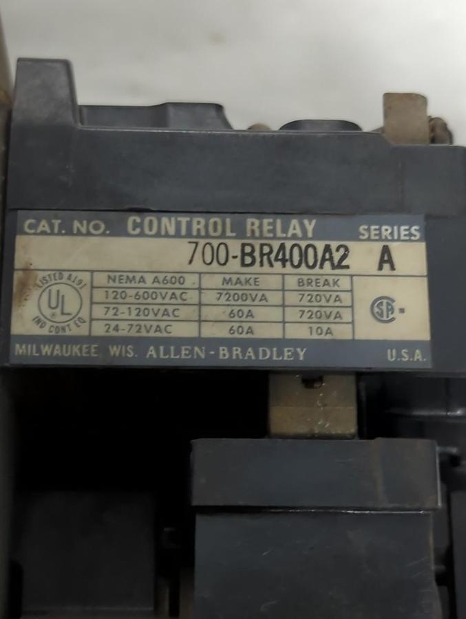 Used ALLEN BRADLEY,700-BR400A2,SERIES A CONTROL RELAY PRE-OWNED