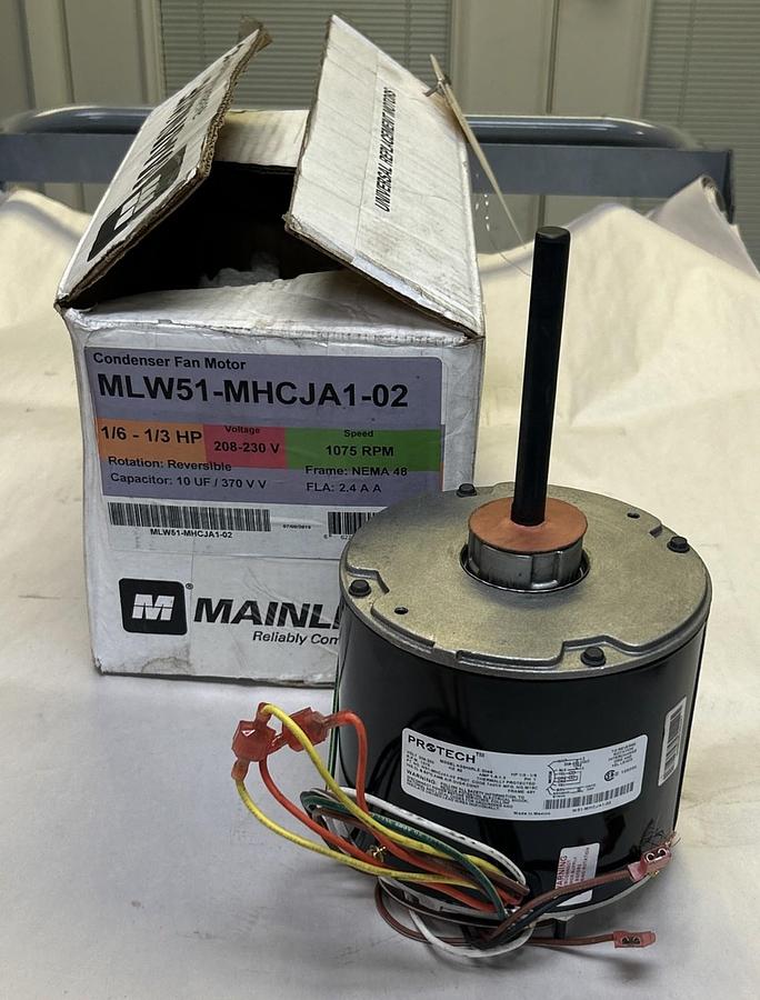 MAINLINE,MLW51-MHCJA1-02,CONDENSER FAN MOTOR 1/6-1/3HP 1075RPM 230V NEMA 48 FR