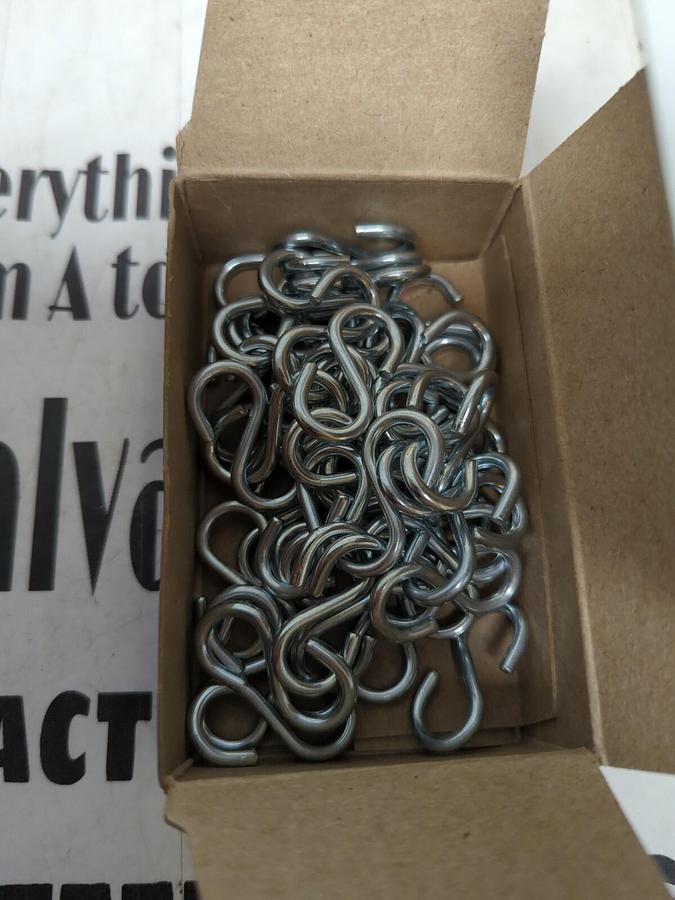 CHICAGO HARDWARE,S-2,1-1/4 INCH ZINC PLATED S-HOOKS BOX OF 50 NEW