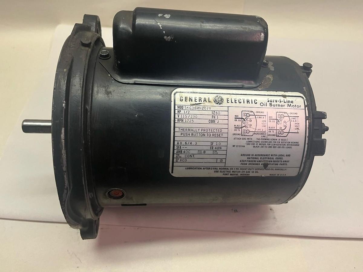 Used GE,5KC36MN207Y,SERV-S-LINE OIL BURNER MOTOR 1/2HP 1725RPM 1PH 48N 115/230V
