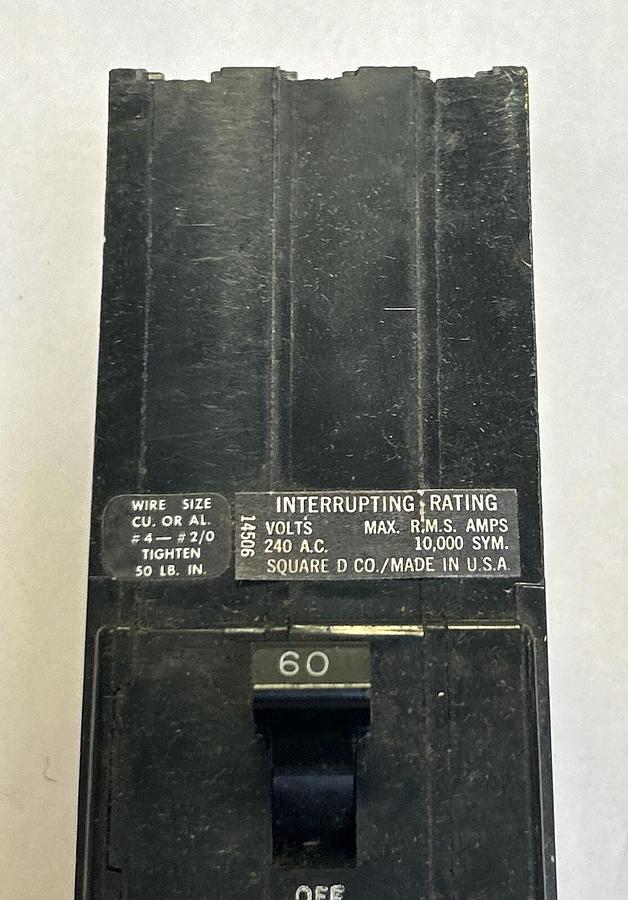 Used SQUARE D,Q1U360,CIRCUIT BREAKER 60A 240V 3P