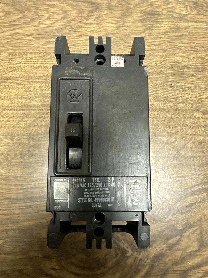 Used Westinghouse,EB2015,2 Pole 15 A Circuit Breaker 240V