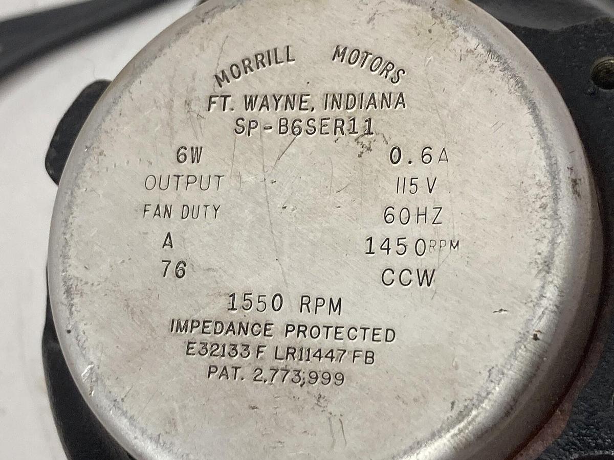 Used Morrill Motors,SP-B5MV1,Motor 1450RPM 115V