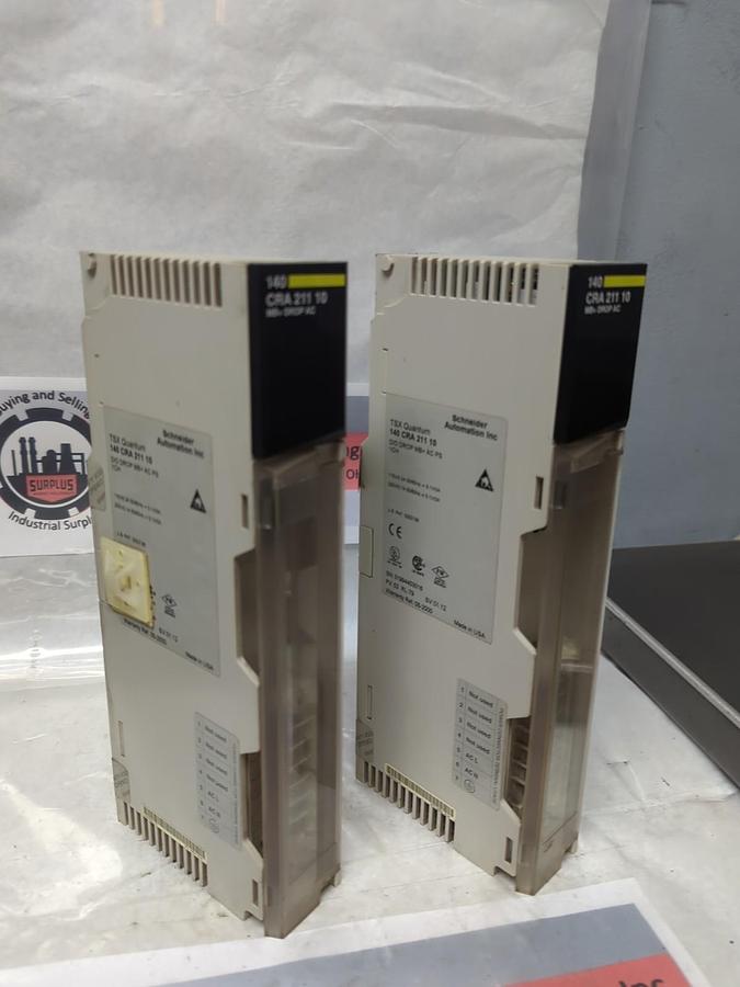 Used SCHNEIDER AUTOMATION,140 CRA 211 10,TSX QUANTUM MB+ DROP AC MODULE LOT OF 2 USED