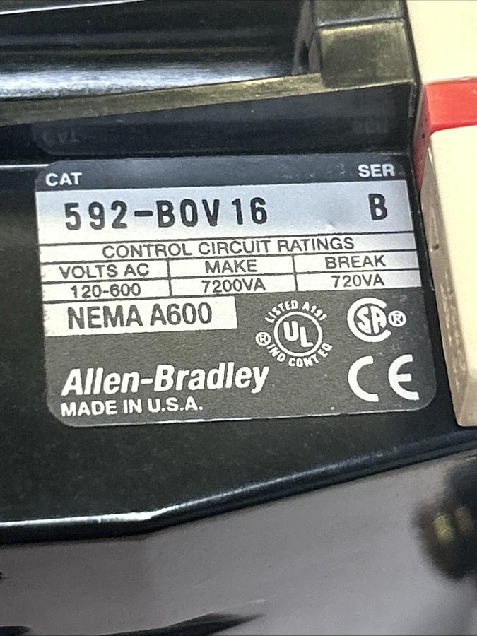 Used ALLEN BRADLEY,592-B0V16,OVERLOAD RELAY