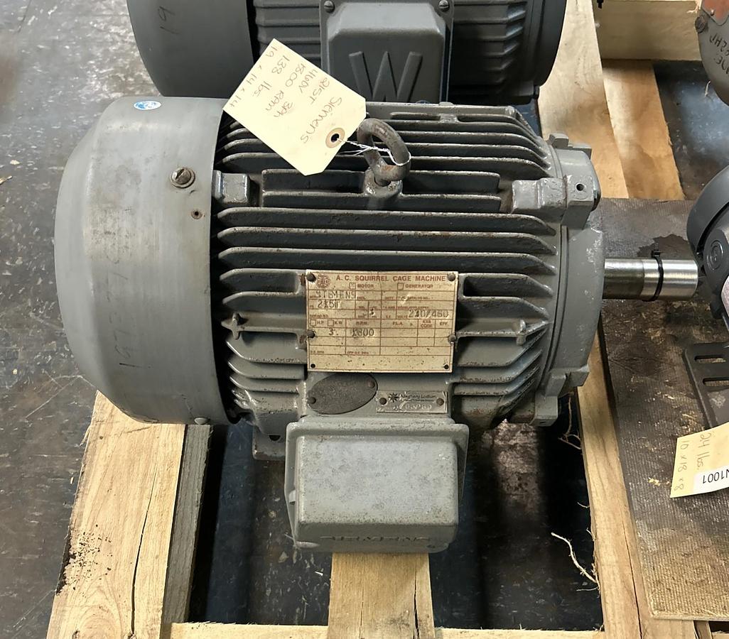 Used SIEMENS,215T,AC MOTOR 3HP 1800RPM 230/460V 3PH 215T FRAME