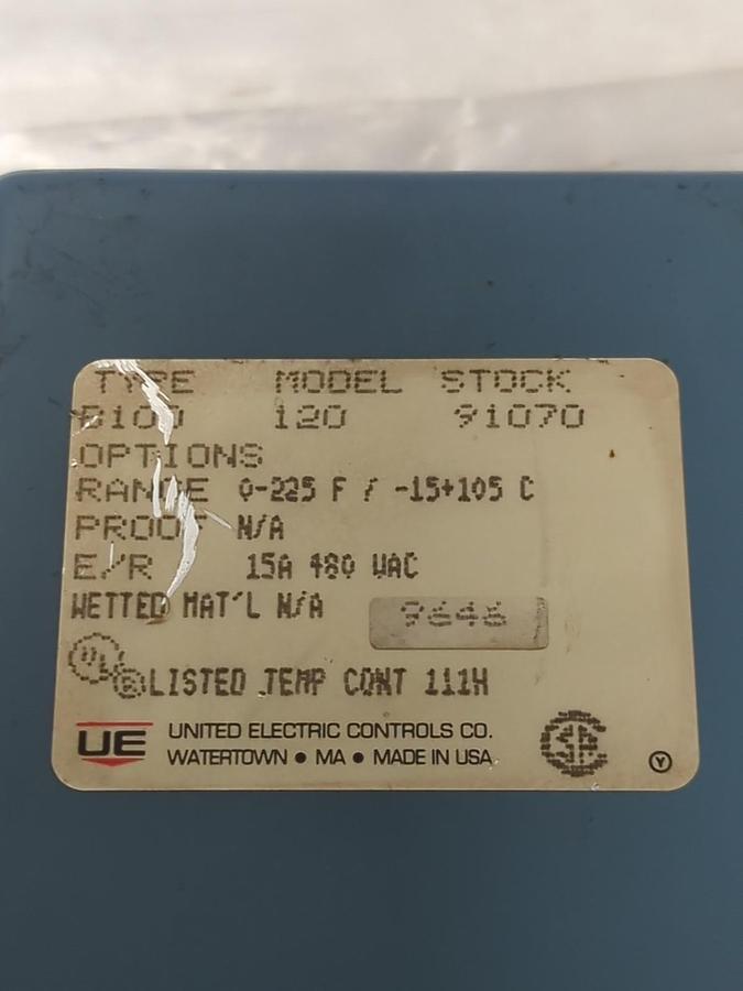 Used UNITED ELECTRIC,B100-120,TEMPERATURE CONTROLLER 0-225F PRE-OWNED