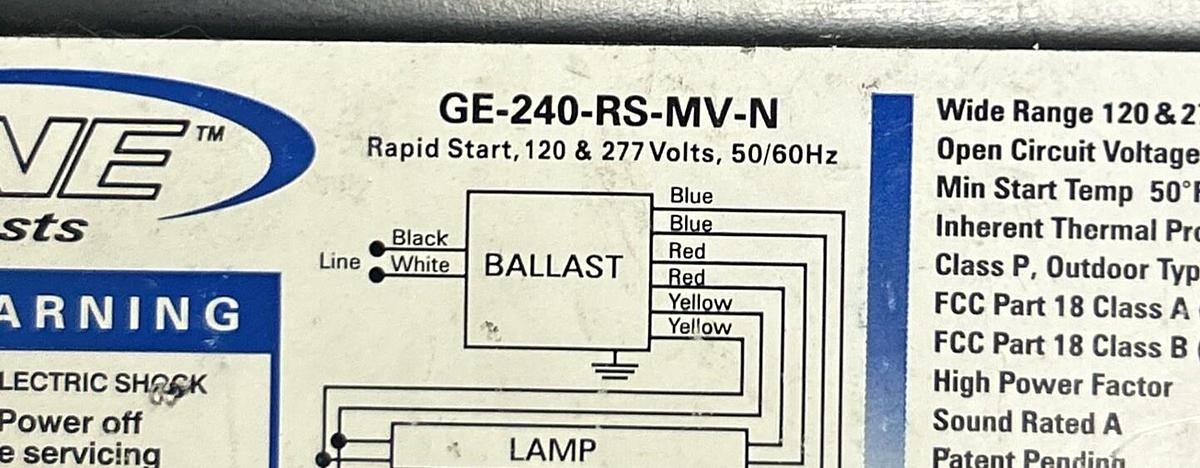 GENERAL ELECTRIC,GE-240-RS-MV-N,BALLAST LOT OF 2 NOS