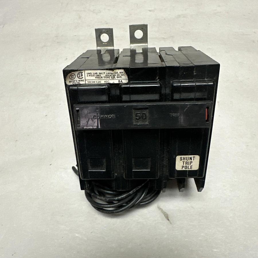 Used Westinghouse,BAB2050S,50 Amp 2 Pole Shunt Trip Circuit Breaker