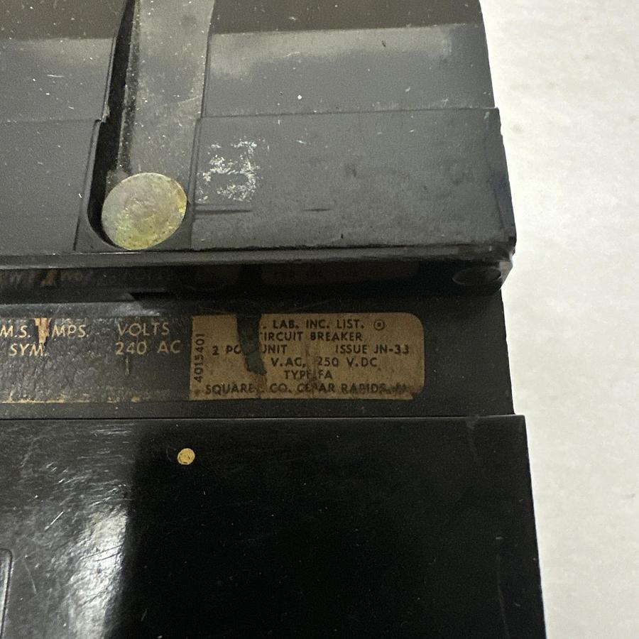 Used Square-D,FA-22100AB,100 Amp 2 Pole Circuit Breaker