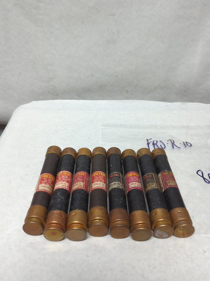 Used COOPER BUSSMANN,FRS-R-10,FUSETRON 10 AMP FUSE LOT OF 8 PRE-OWNED