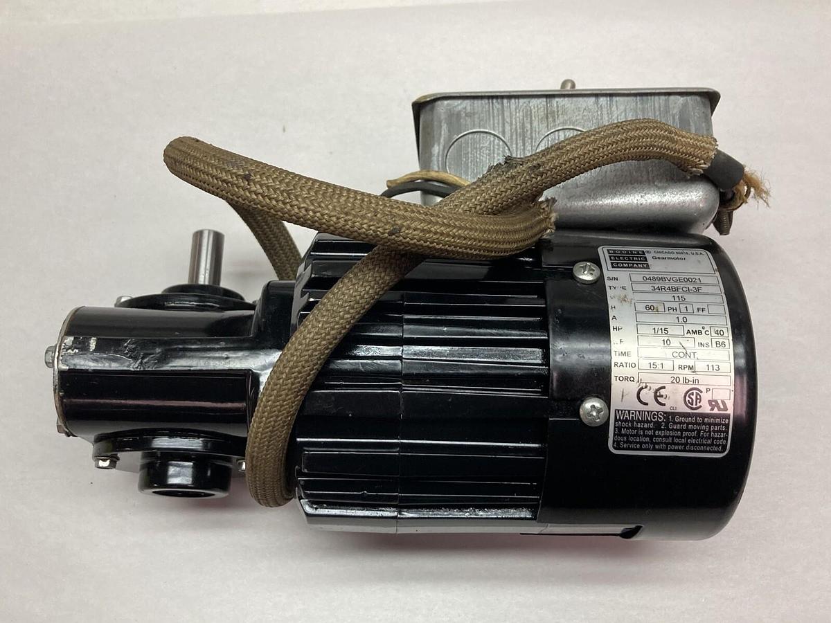 Used Bodine,34R4BFCI-3F,1-Phase Gear Motor 1/15Hp 113rpm Ratio 15:1