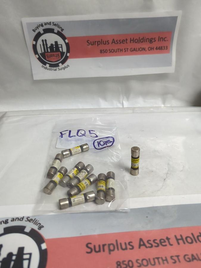 Used LITTELFUSE,FLQ-5,TIME-DELAY 5 AMP FUSE LOT OF 10 PRE-OWNED