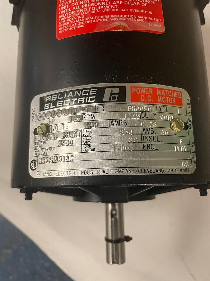 RELIANCE,01KA590412-YT 1/6HP,DC MOTOR 1725RPM 230vdc FR0056