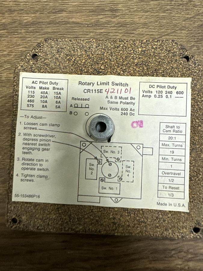 Used General Electric,CR115E423101,Rotary Gear Limit Switch