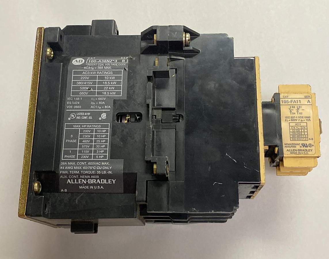 Used ALLEN BRADLEY,100-A38NZ*3,SER B CONTACTOR 38A 600V