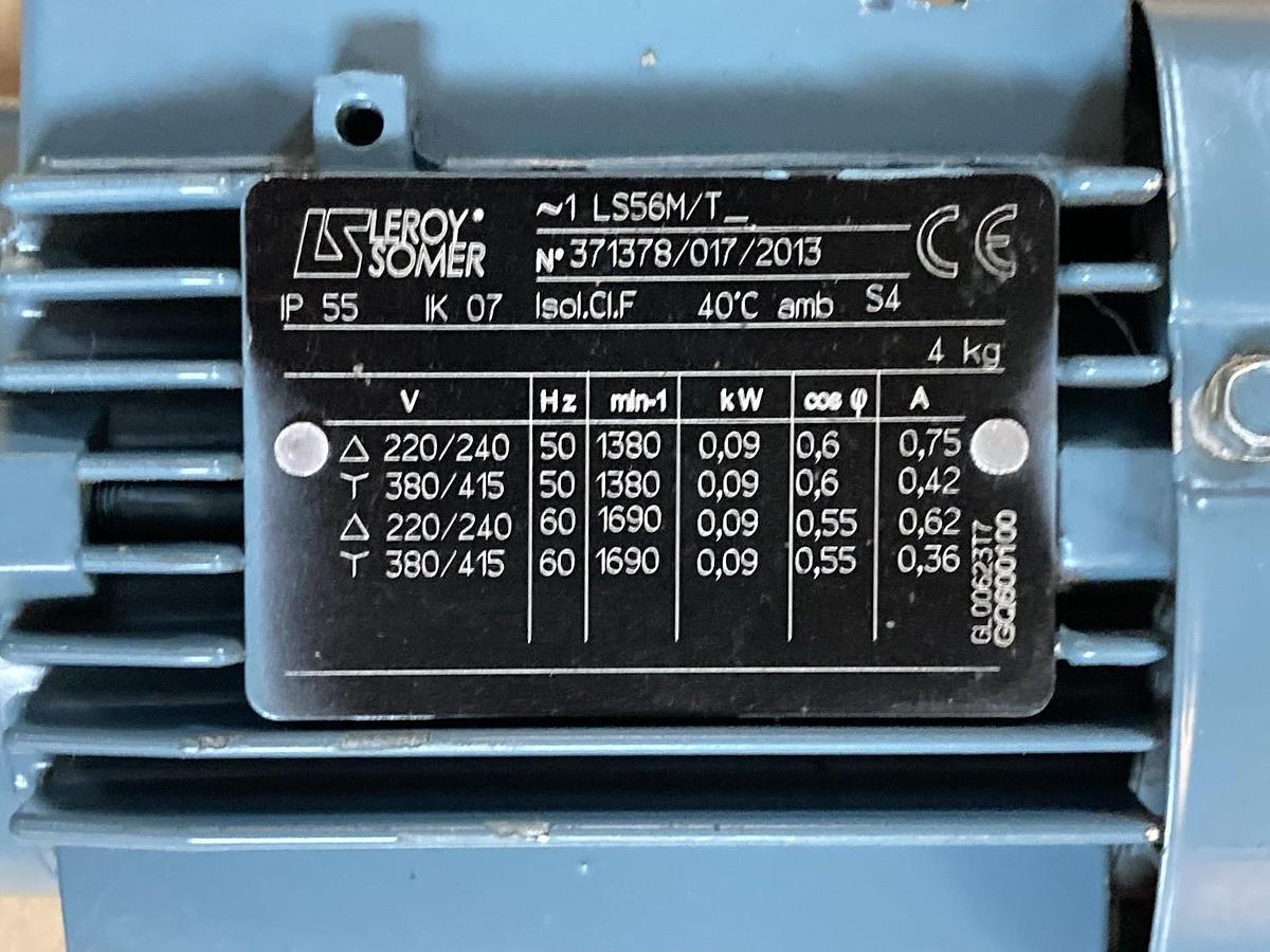 Used Leroy Somer,LS56M/T,Motor With 6R4691 D16 003 Gear Box