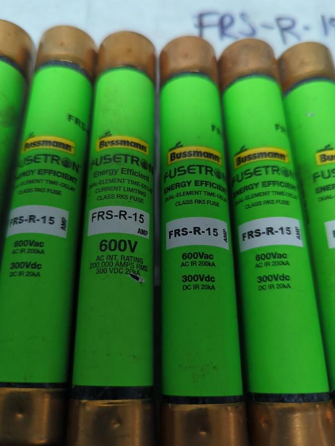 Used COOPER BUSSMANN,FRS-R-15,FUSETRON 15 AMP FUSE LOT OF 6 PRE-OWNED