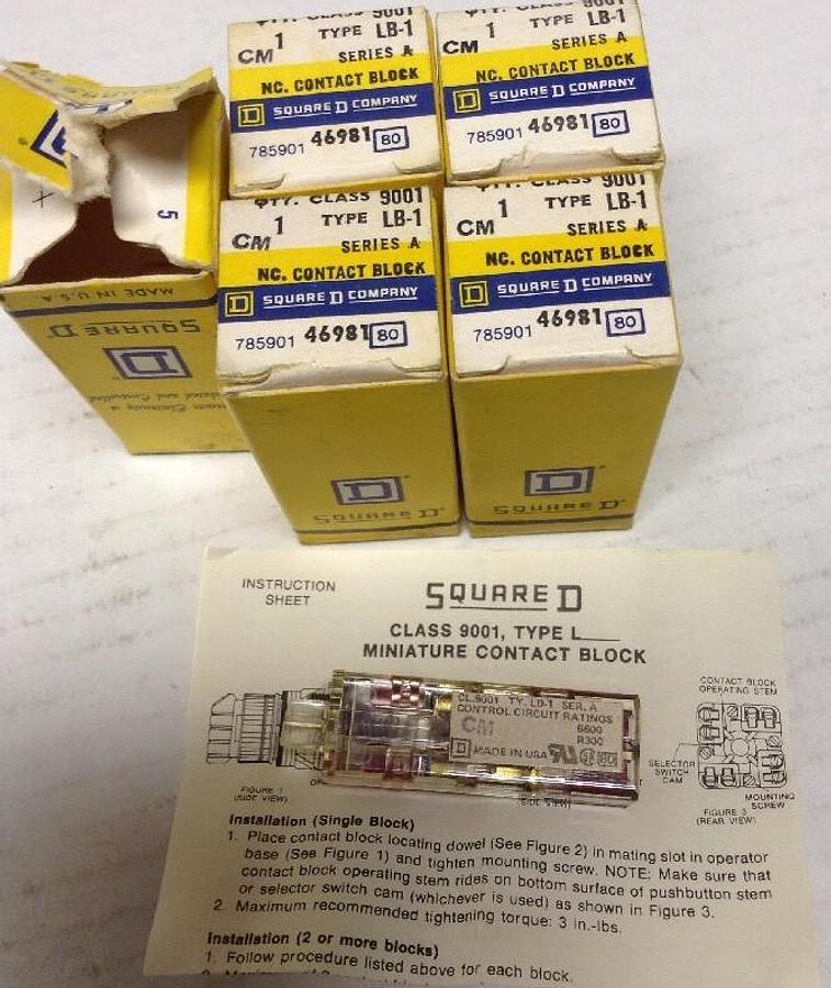 Square D,LB-1,N.C. Contract Block  Class 9001 LOT OF 5