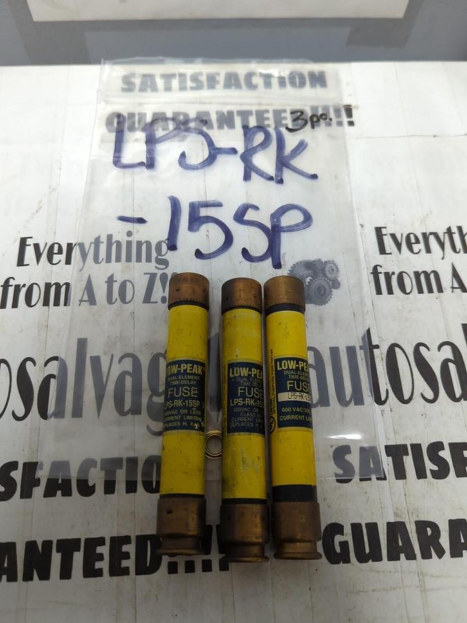 COOPER BUSSMANN,LPS-RK-15SP,LOW-PEAK 15 AMP FUSES LOT OF 3 NOS