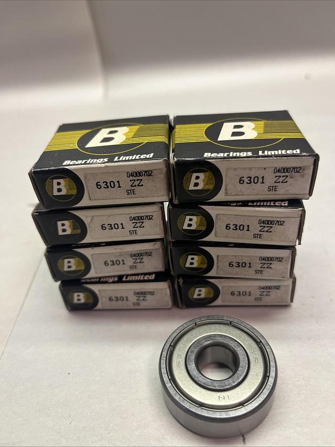 BEARINGS LIMITED,6301-ZZ,BALL BEARING 12MMX37MMX12MM LOT OF 8