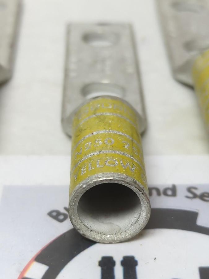 BURNDY,N250,COMPRESSION LUG 2-HOLE 250 KCMIL YELLOW DIE 16 LOT OF 3 NOS