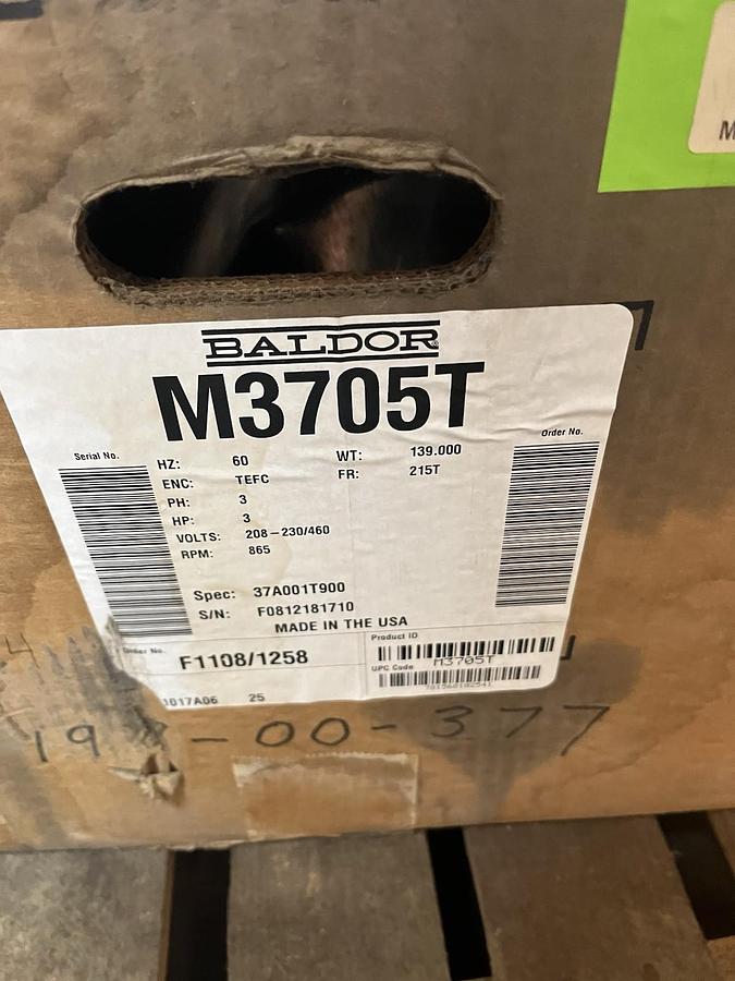 BALDOR,M3705T,MOTOR 3HP 865RPM 3PH 215T