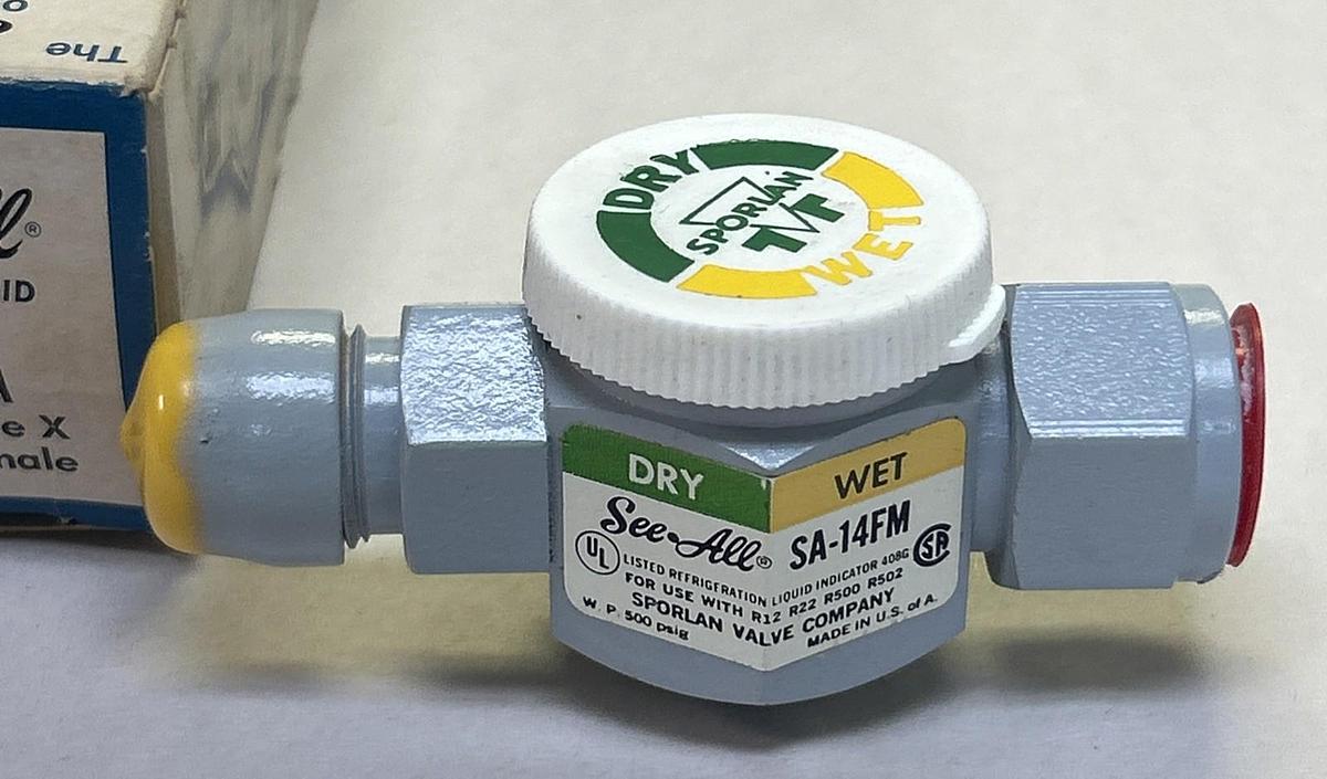 SPORLAN,SA-14FM,MOISTURE & LIQUID INDICATOR 1/2 IN SAE M X 1/2 SAE FEM NOS