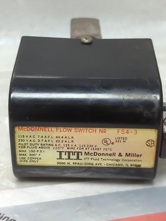 Used MCDONNELL & MILLER,FS4-3,FLOW SWITCH PRE-OWNED