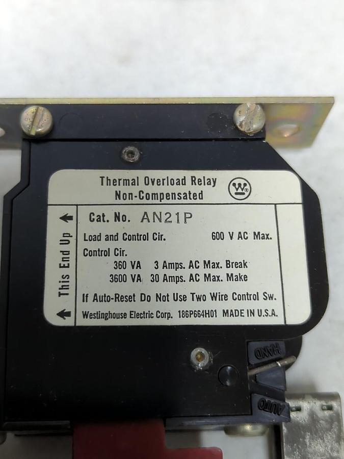 WESTINGHOUSE,AN21P,THERMAL OVERLOAD RELAY 1-POLE SIZE 2 NOS