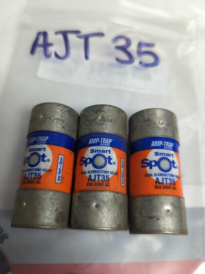 Used GOULD SHAWMUT,AJT-35,AMP-TRAP 35 AMP FUSE LOT OF 3 PRE-OWNED