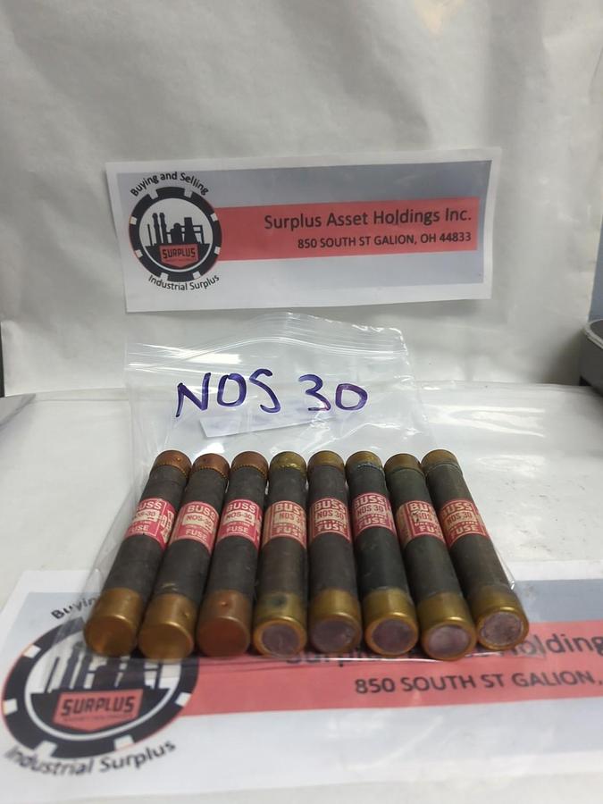 Used COOPER BUSSMANN,NOS 30,ONE-TIME 30 AMP FUSE LOT OF 8 PRE-OWNED