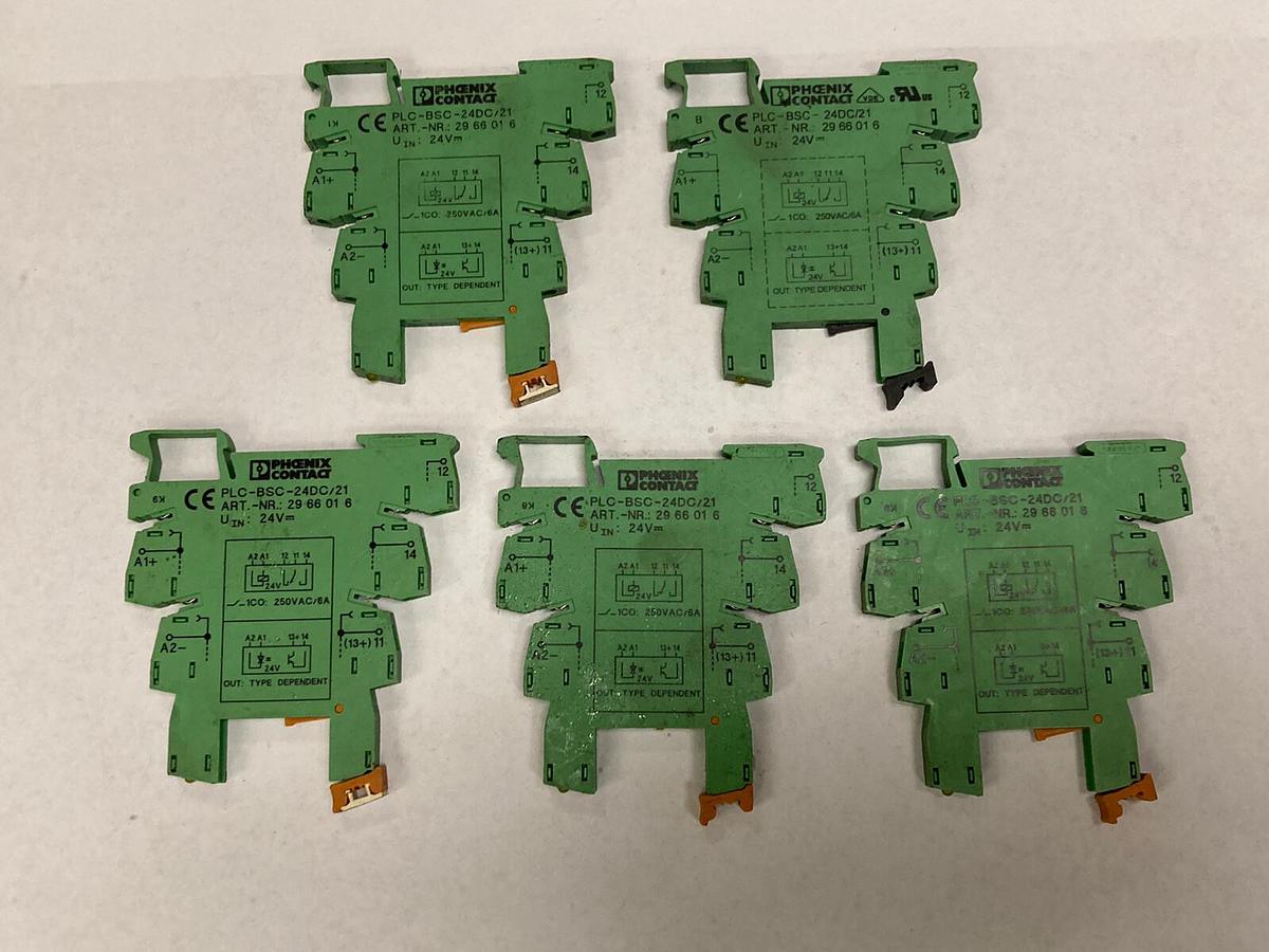 Used Phoenix Contact,PLC-BSC-24DC/21,Relay Base 2966016 250VAC/6A LOT OF 5